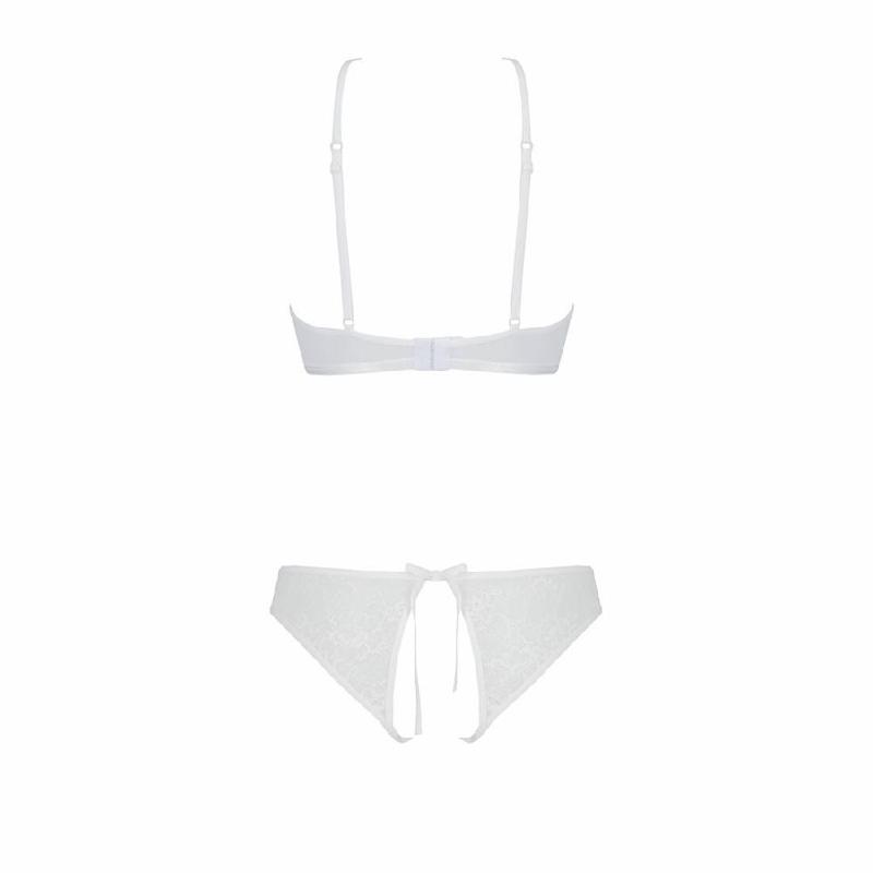 Комплект із бра, трусиків з ажурним декором та відкритим кроком Passion URSULA SET S/M, white