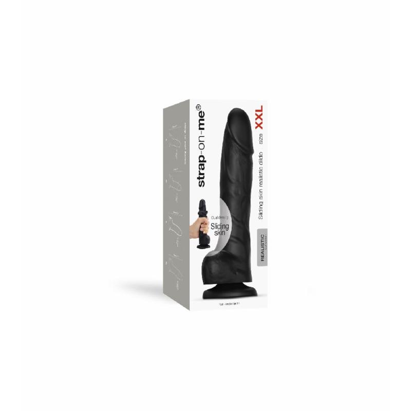 Реалістичний фалоімітатор Strap-On-Me Sliding Skin Realistic Dildo Black XXL, ефект рухливої шкіри