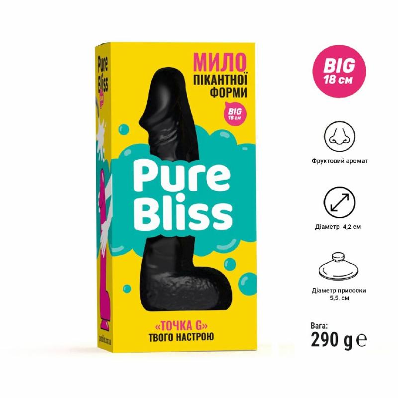 Мило у формі пеніса Pure Bliss BIG Black, крафтове мило-член, натуральне