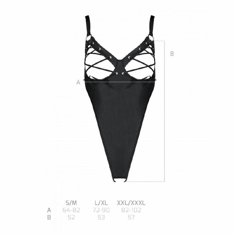 Боді з екошкіри Passion CELIN BODY L/XL, black, з доступом, відкритий