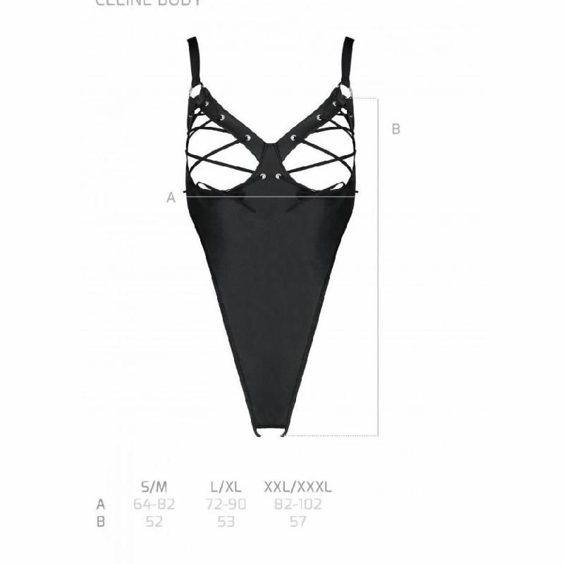 Боді з екошкіри Passion CELIN BODY S/M, black, з доступом, відкритий