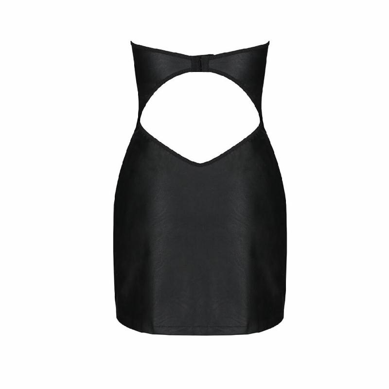 Мінісукня з екошкіри Passion CELINE CHEMISE L/XL, black, шнурівка, трусики в комплекті