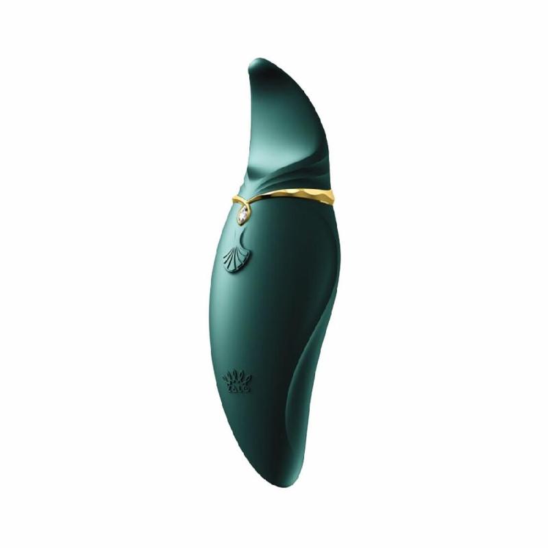 Вібратор 2в1 з язичком Zalo — Hero Jewel Green, кристал Swarovski - зображення 1