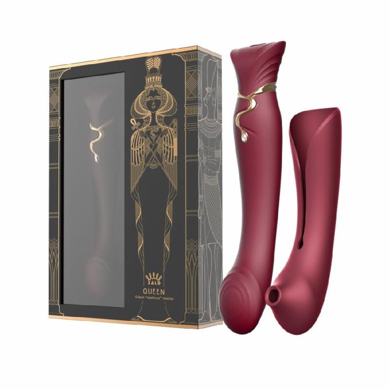 Смартвібратор 3в1 Zalo — Queen Set Wine Red, пульсівна перлина та вакуум, кристал Swarovski
