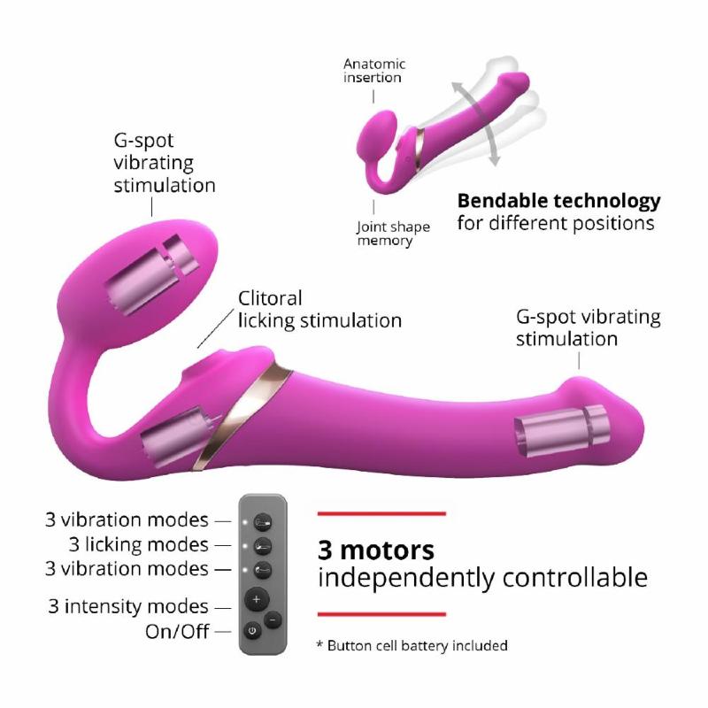Безремінний вібрострапон з вакуумною стимуляцією Strap-On-Me MULTI ORGASM Fuchsia M, регульований