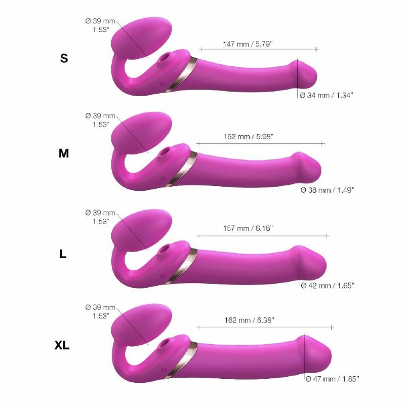 Безремінний вібрострапон з вакуумною стимуляцією Strap-On-Me MULTI ORGASM Fuchsia M, регульований