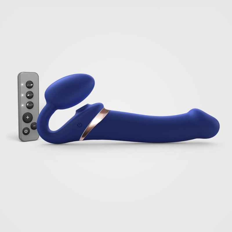 Безремінний вібрострапон з вакуумною стимуляцією Strap-On-Me MULTI ORGASM Blue L, регульований - зображення 1
