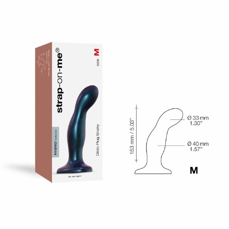 Дилдо Strap-On-Me DILDO PLUG SNAKY METALLIC BLUE, розмір M, діаметр 4 см, ввідна довжина 15,3 см