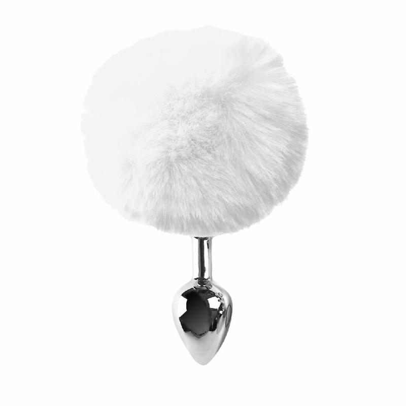 Металева анальна пробка М Art of Sex - Metal Butt plug Rabbit Tail White, діаметр 3,4 см