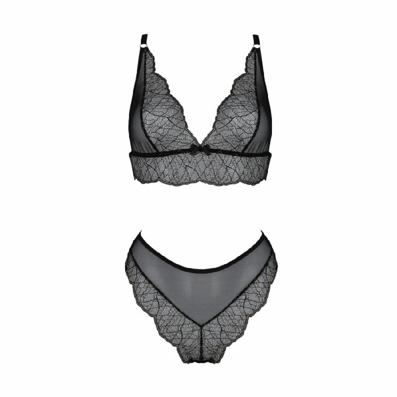 Комплект білизни Passion AMBERLY SET 4XL/5XL black, ліф, трусики бразиліана, люрексова нитка