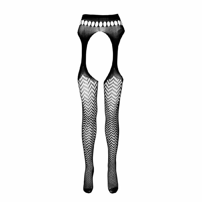 Еротичні колготки-бодістокінг Passion ECO S002 black, з доступом, геометричне плетіння