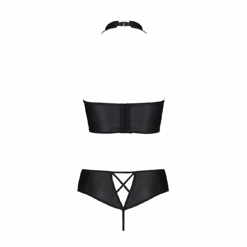 Комплект з екошкіри Passion NANCY BIKINI 4XL/5XL black, бра та трусики з імітацією шнурівки