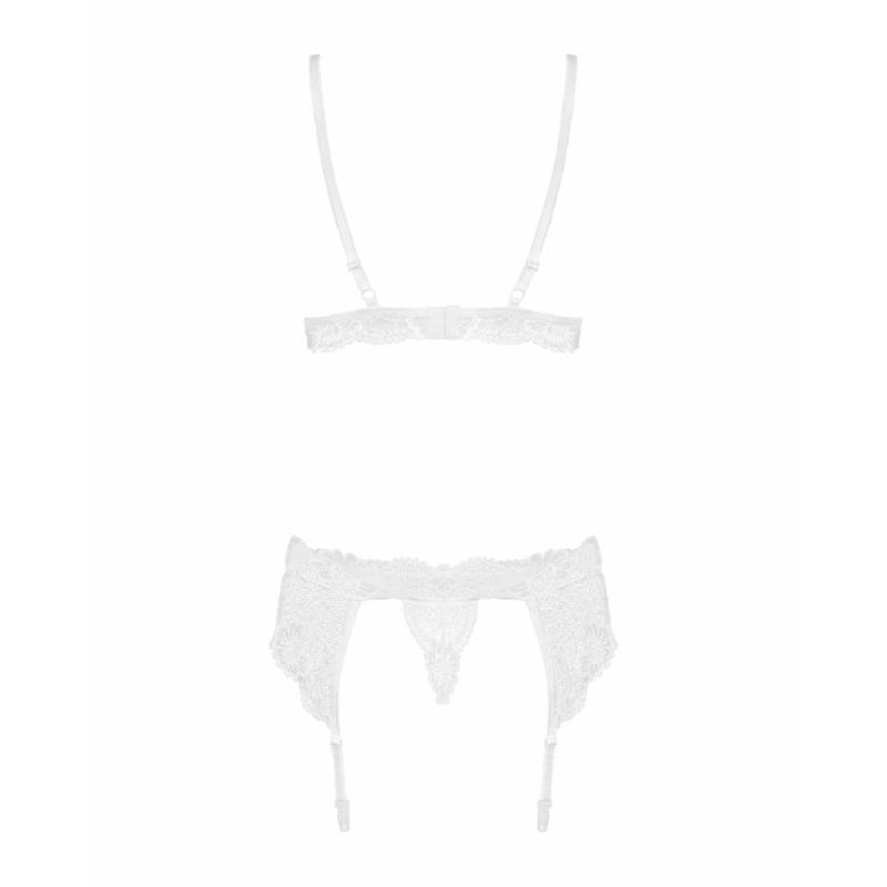 Мереживний комплект білизни Obsessive 810-SEG-2 S/M White, бюстгальтер, стрінги, пояс для панчіх