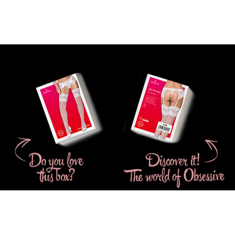 Панчохи під пояс із широким мереживом Obsessive 810-STO-2 stockings S/M, білі