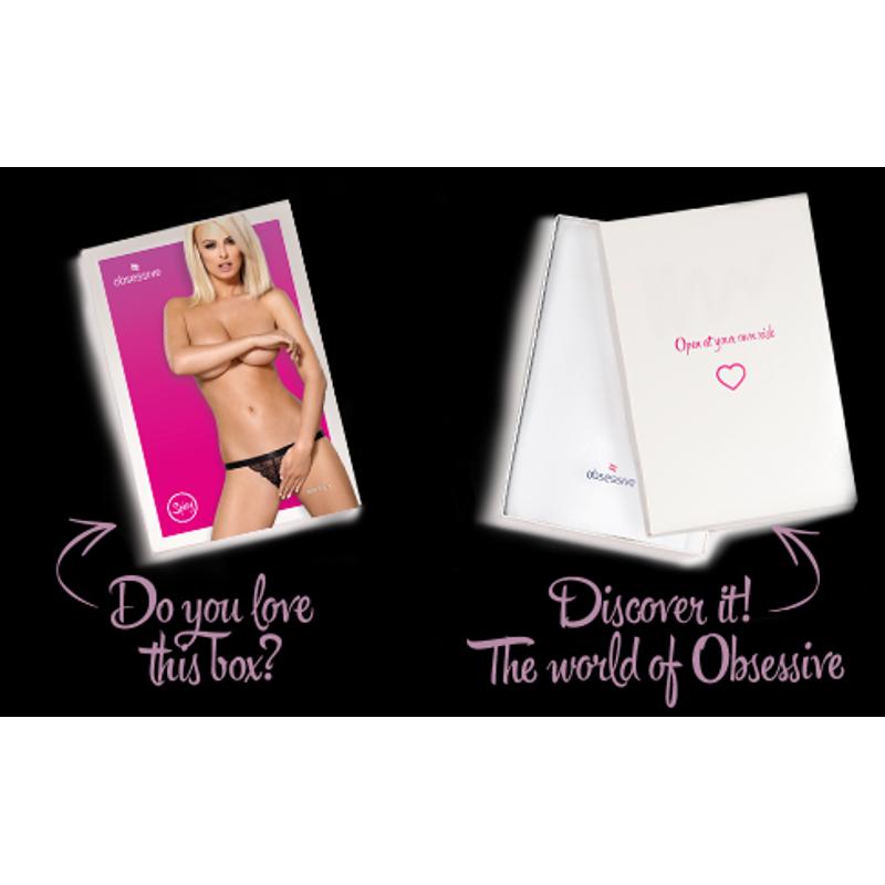Мереживні танги з доступом Obsessive 828-THC-1 crotchless thong S/M, чорні