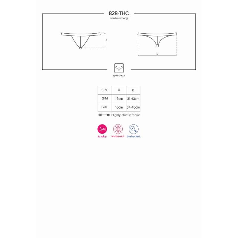 Мереживні танги з доступом Obsessive 828-THC-1 crotchless thong L/XL, чорні