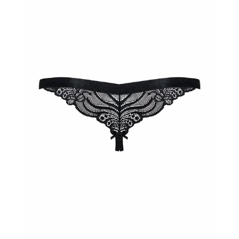 Мереживні танги з доступом Obsessive 828-THC-1 crotchless thong L/XL, чорні