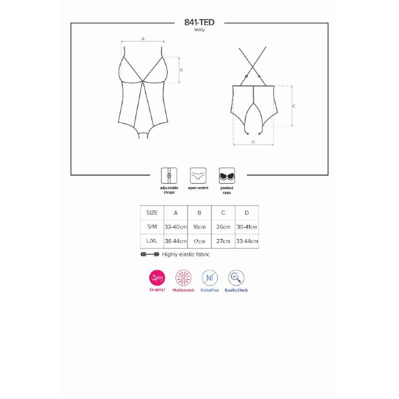 Сітчасте боді з відкритими сідницями Obsessive 841-TED-1 teddy L/XL, чорний