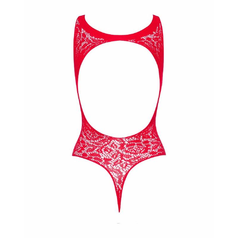 Ажурний бодістокінг із ефектом шнурівки Obsessive B120 teddy red S/M/L, червоний