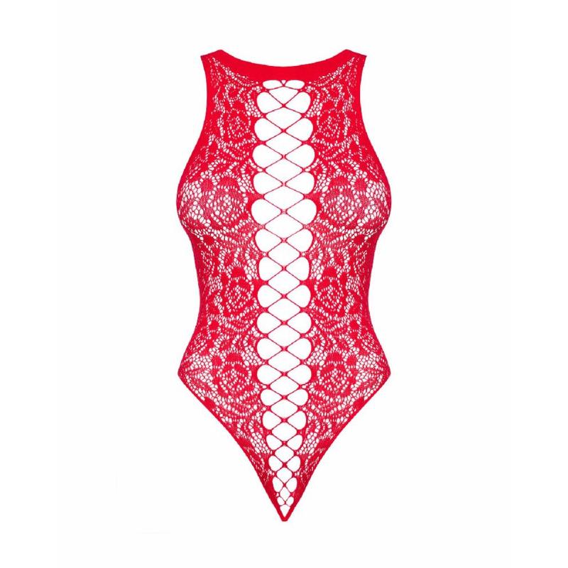 Ажурний бодістокінг із ефектом шнурівки Obsessive B120 teddy red S/M/L, червоний