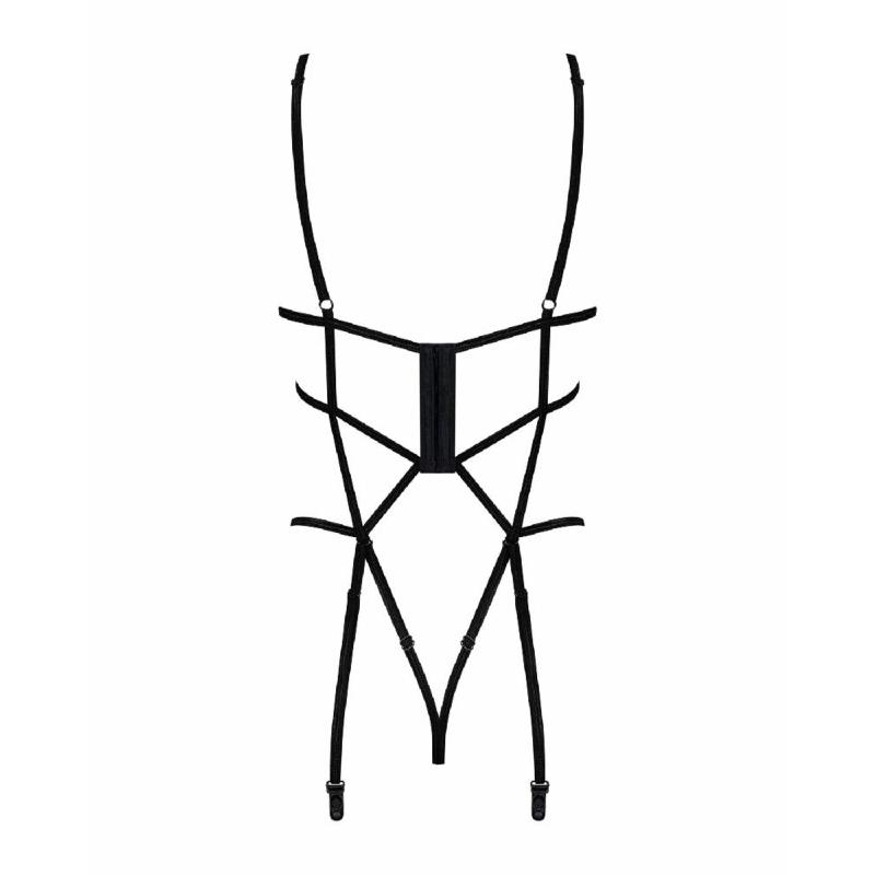 Боді зі стреп із доступом Obsessive Badossa crotchless teddy L/XL, чорний
