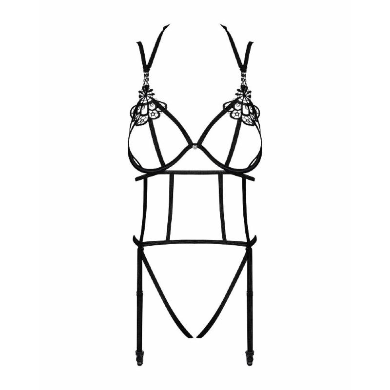 Боді зі стреп із доступом Obsessive Badossa crotchless teddy L/XL, чорний