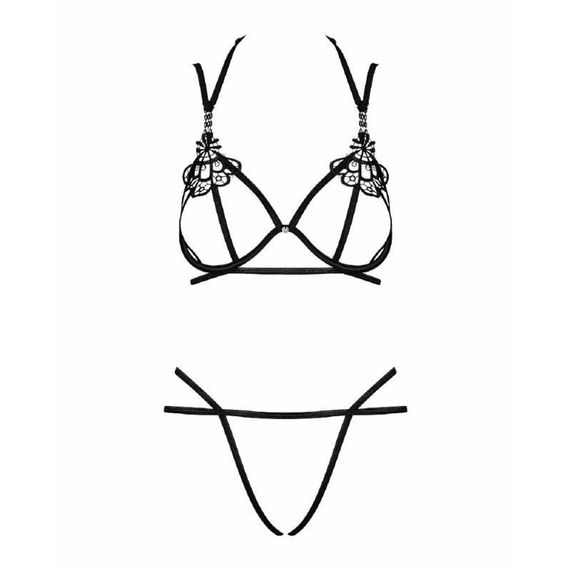 Еротичний комплект зі стреп Obsessive Badossa 2-pcs set L/XL, чорний, з доступом