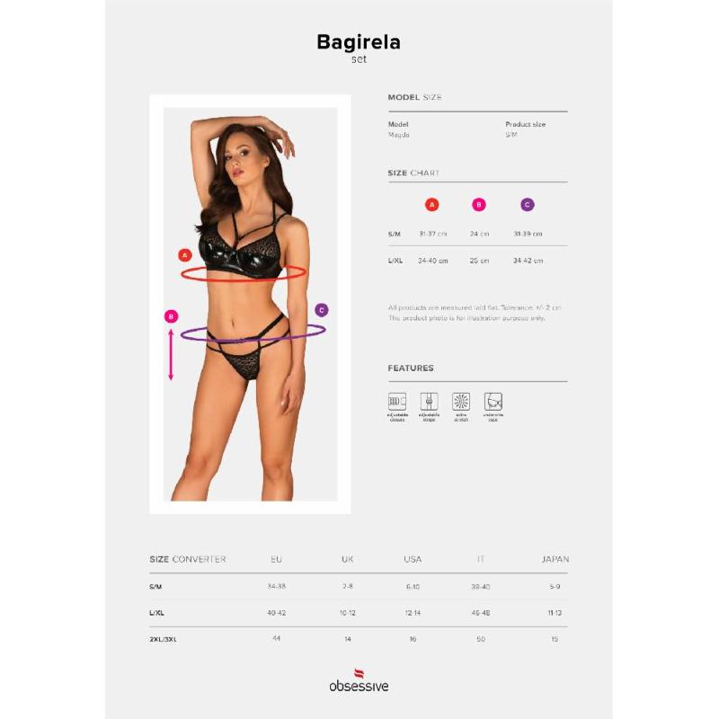 Еротичний комплект під латекс зі стрепами Obsessive Bagirela 2-pcs set L/XL, чорний, під леопард, бю