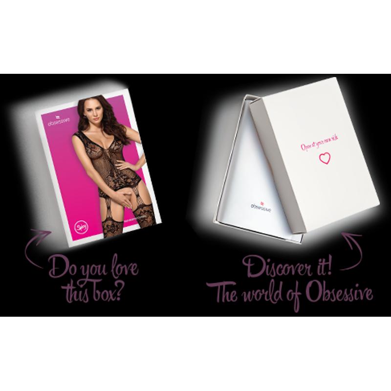 Бодістокінг Obsessive Bodystocking F221 S/M/L, силуетний малюнок з квітковими мотивами, імітація пан