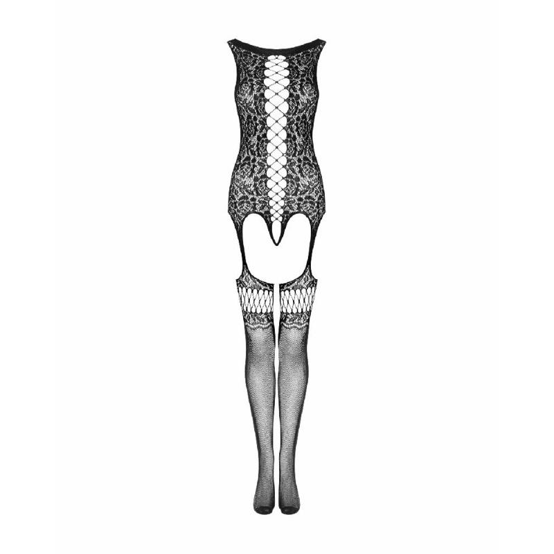Бодістокінг Obsessive Bodystocking F236 S/Ml/L, глибоке декольте, імітація шнурівки
