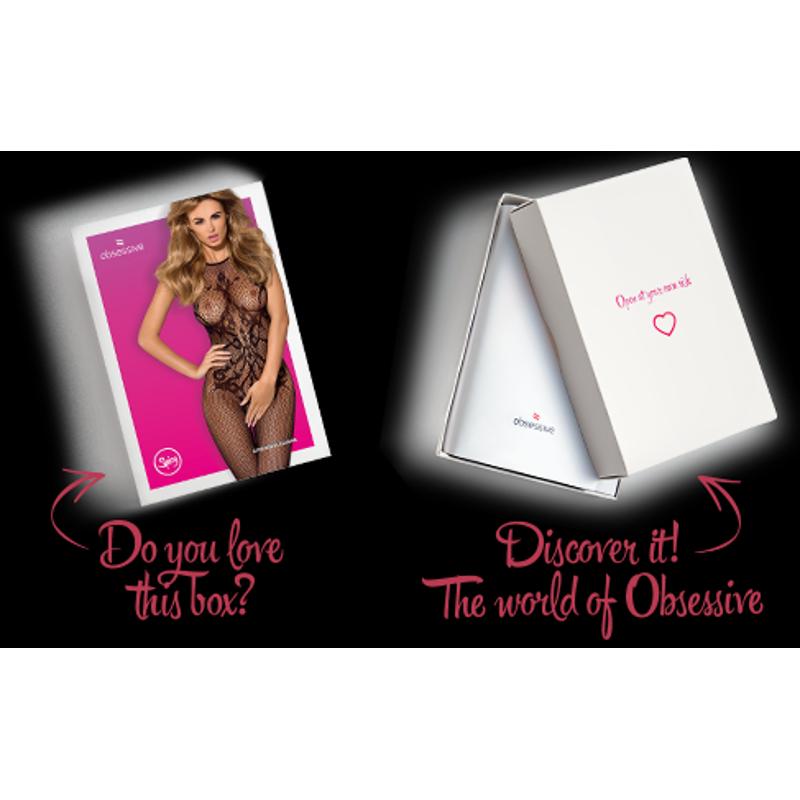 Бодістокінг Obsessive Bodystocking G308 S/M/L, халтер, декор у вигляді татуювання