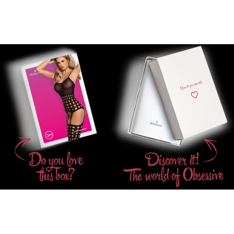 Бодістокінг Obsessive Bodystocking G310 S/M/L, топ, панчохи, підв’язки, круглі вирізи