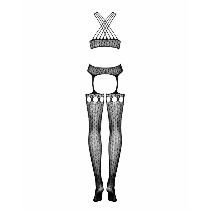Бодістокінг Obsessive Bodystocking G313 S/M/L, шнурівка, геометричний декор