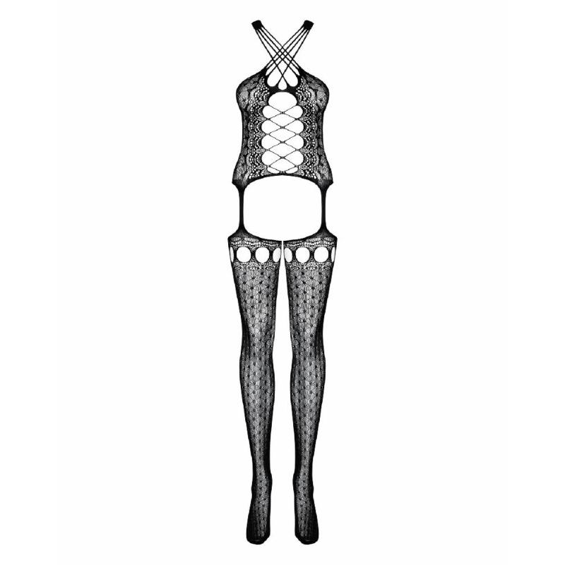 Бодістокінг Obsessive Bodystocking G313 S/M/L, шнурівка, геометричний декор