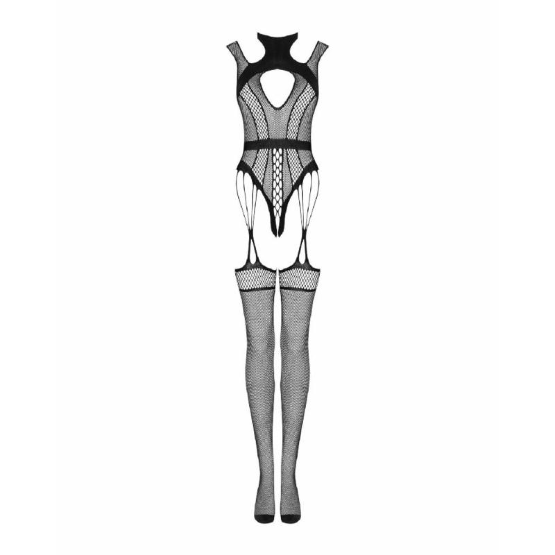 Ажурний бодістокінг з отворами Obsessive Bodystocking G327 black S/M/L, комбінезон, з доступом
