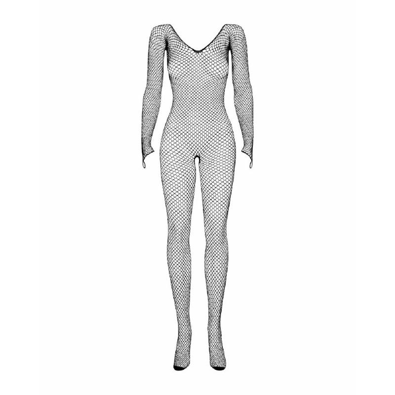 Сітчастий бодістокінг із довгим рукавом Obsessive Bodystocking N109 black S/M/L, чорний, комбінезон