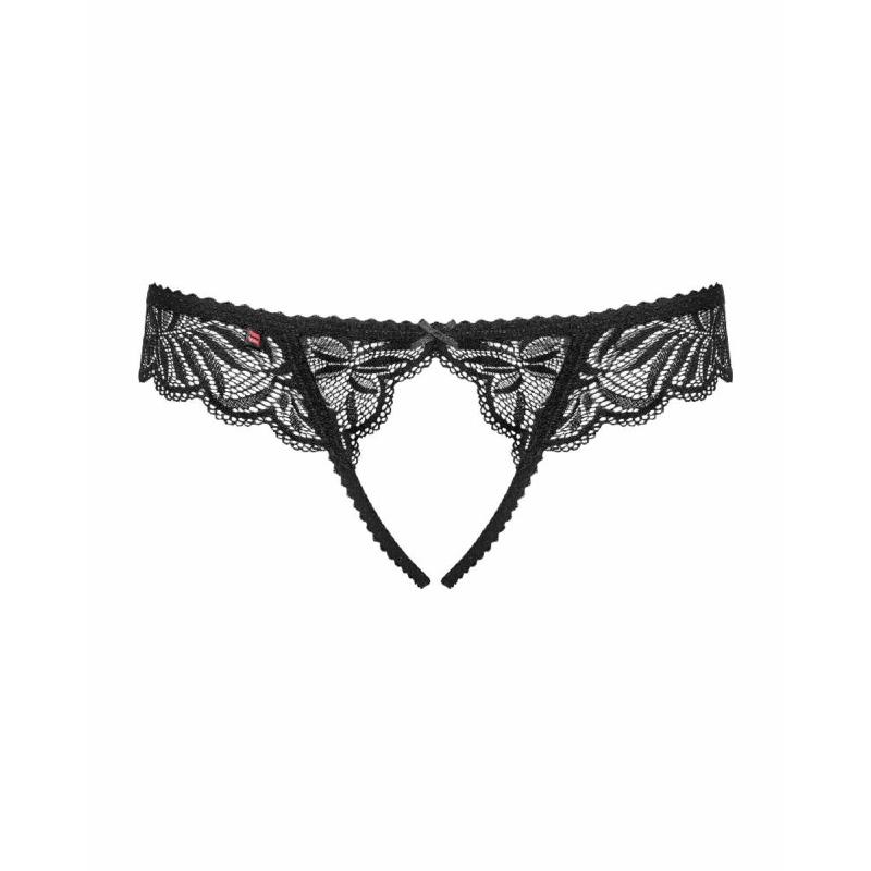 Мереживні танга з доступом Obsessive Contica crothchles thong S/M, чорні