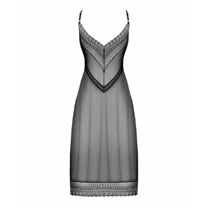 Напівпрозора довга сорочка Obsessive Estiqua chemise M/L, чорний, асиметричний крій