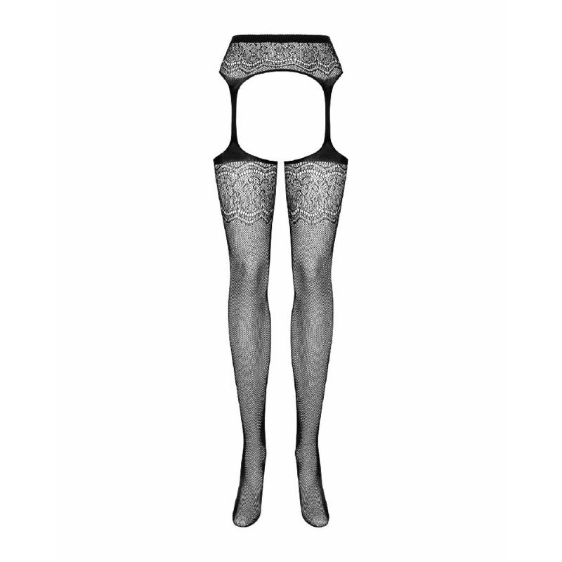 Сітчасті панчохи-стокінги з квітковим малюнком Obsessive Garter stockings S207 S/M/L,чорні