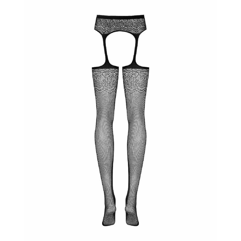 Сітчасті панчохи-стокінги з квітковим малюнком Obsessive Garter stockings S207 XL/XL, чорні, доступ