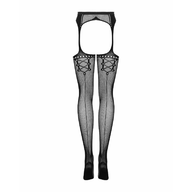 Сітчасті панчохи-стокінги зі стрілкою Obsessive Garter stockings S314 S/M/L, чорні, імітація гартері