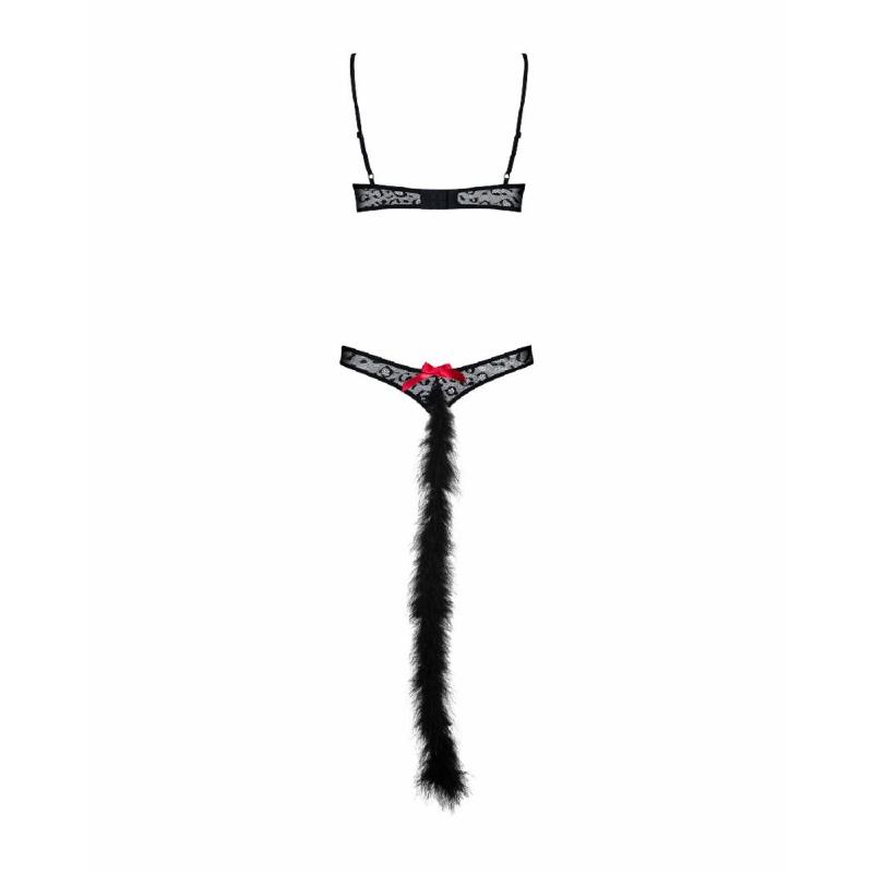 Еротичний костюм гепарду Obsessive Gepardina 3 pcs costume S/M, чорний, хутряне оздоблення, монокіні