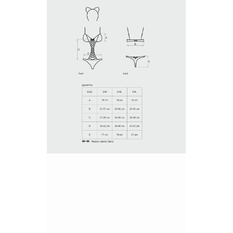 Еротичний костюм гепарду Obsessive Gepardina 3 pcs costume L/XL, чорний, хутряне оздоблення, монокін