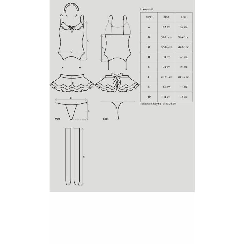 Еротичний костюм покоївки зі спідницею Obsessive Housemaid 5 pcs costume L/XL, чорно-білий, топ з пі