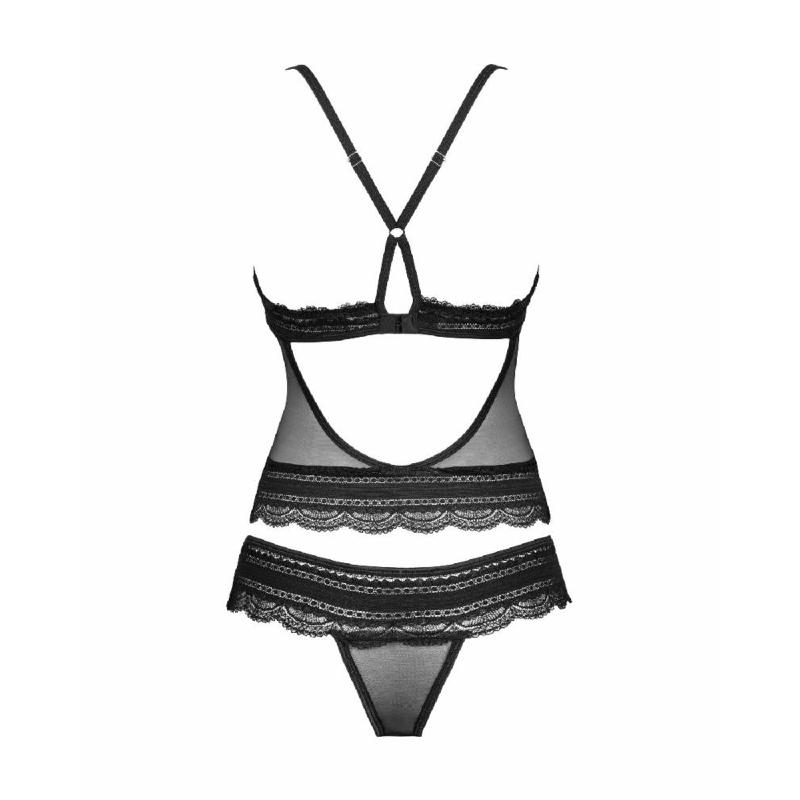 Напівпрозорий набір з прикрасами Obsessive Ivannes top & thong L/XL, чорний, топ та танга