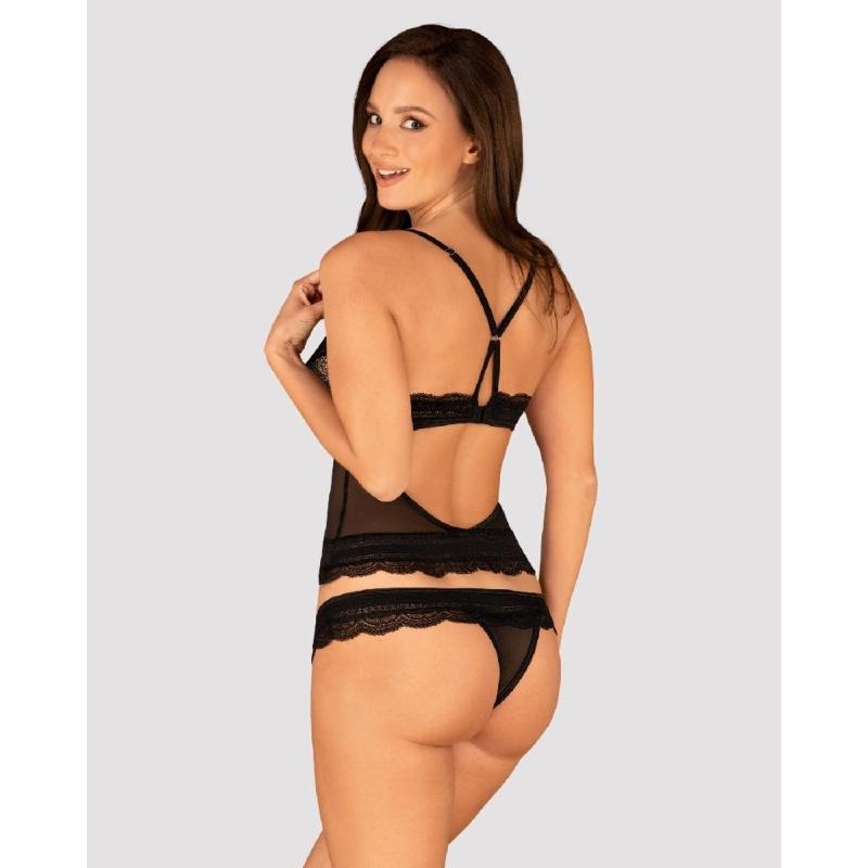 Напівпрозорий набір з прикрасами Obsessive Ivannes top & thong L/XL, чорний, топ та танга