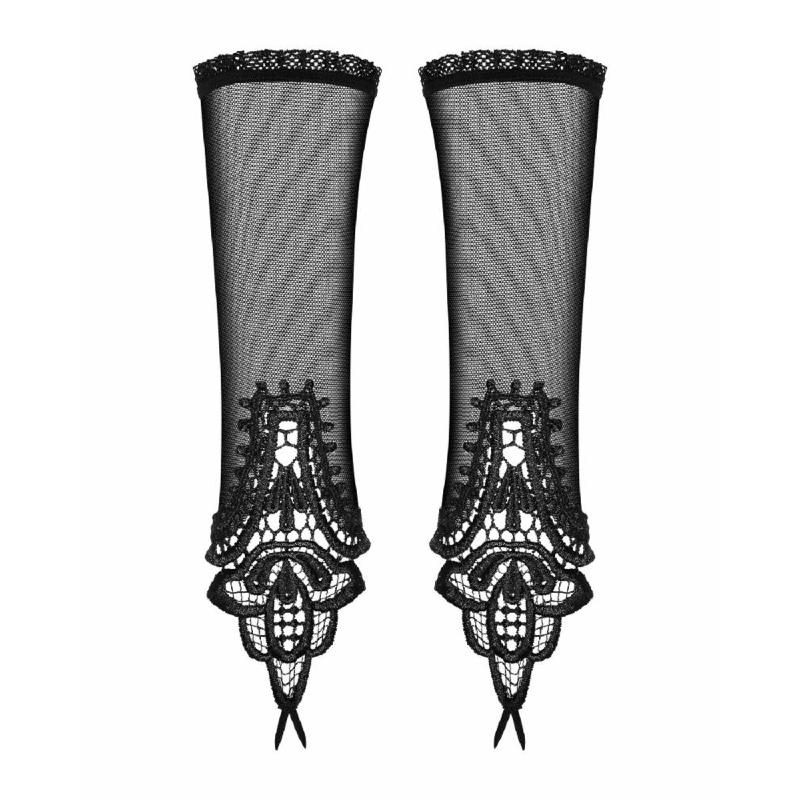 Сітчасті мітенки з мереживом Obsessive Luiza mittens One size, чорні