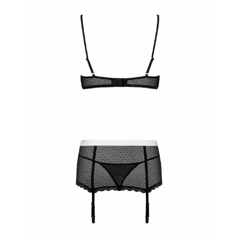 Еротичний костюм покоївки Obsessive Maidme set 5pcs L/XL, бюстгальтер, пояс з фартухом, панчохи, стр