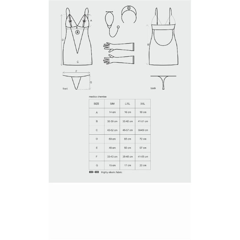 Еротичний мереживний костюм медсестри Obsessive Medica dress 5pcs costume S/M, сорочка, рукавички, с