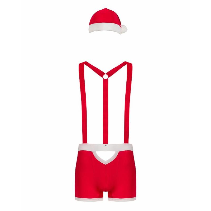Чоловічий еротичний костюм Санта-Клауса Obsessive Mr Claus L/XL, боксери на підтяжках, шапочка з пом